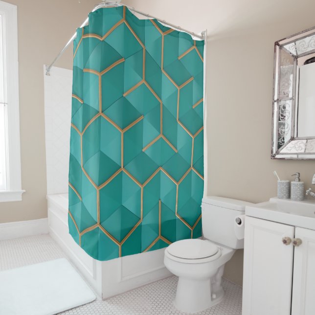 geometric shower curtain (In Situ)