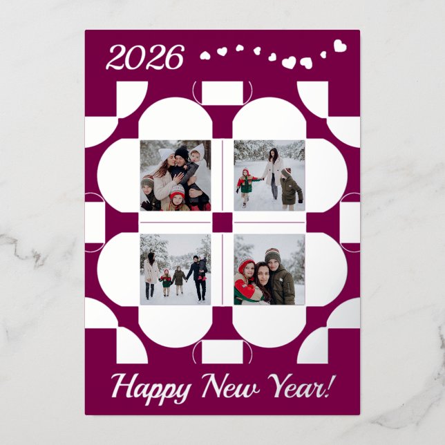 Geometric silver frames - 4 photos happy new year (Front)