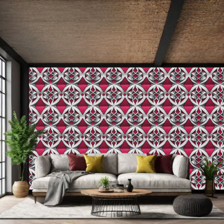 Geometric Silver Pattern on Ruby  Peel and Stick  Wallpaper