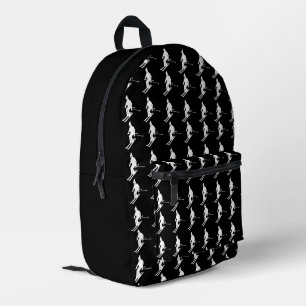 Geometric Skiers Winter Skiing Pattern Black Printed Backpack