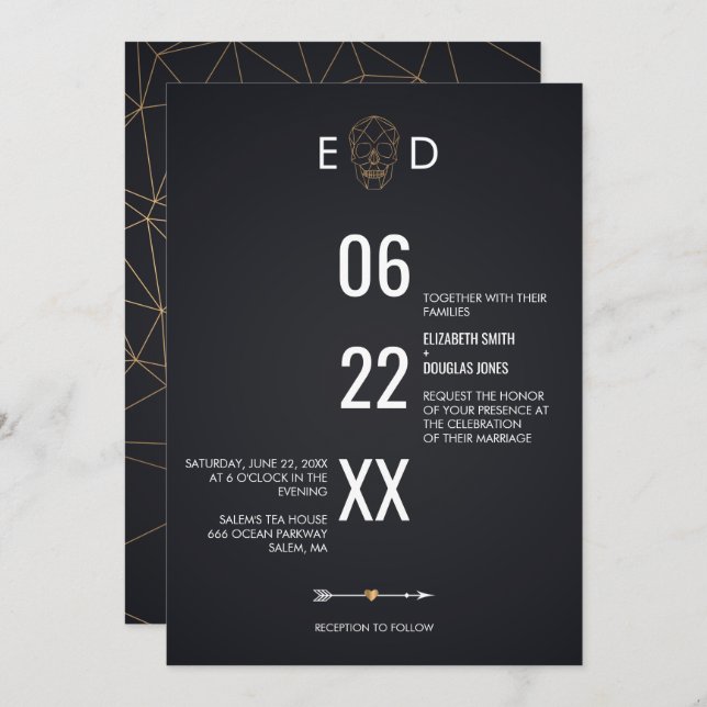 Geometric Skull Wedding Invitation (Front/Back)