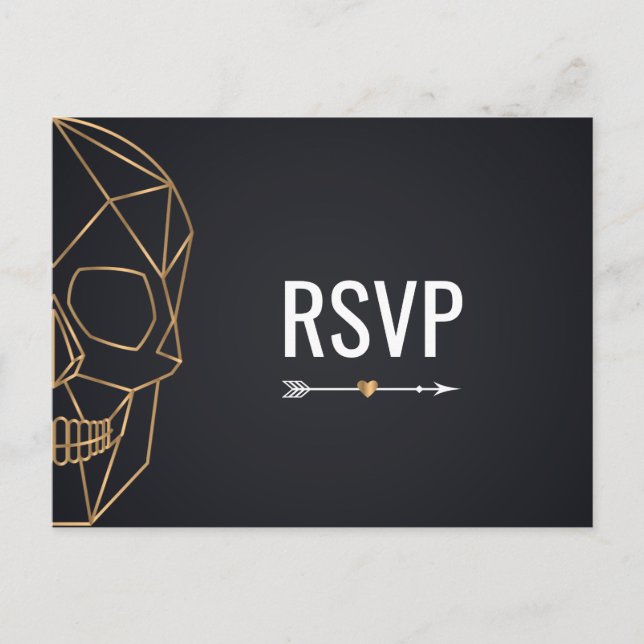 Geometric Skull Wedding RSVP Invitation Postcard (Front)