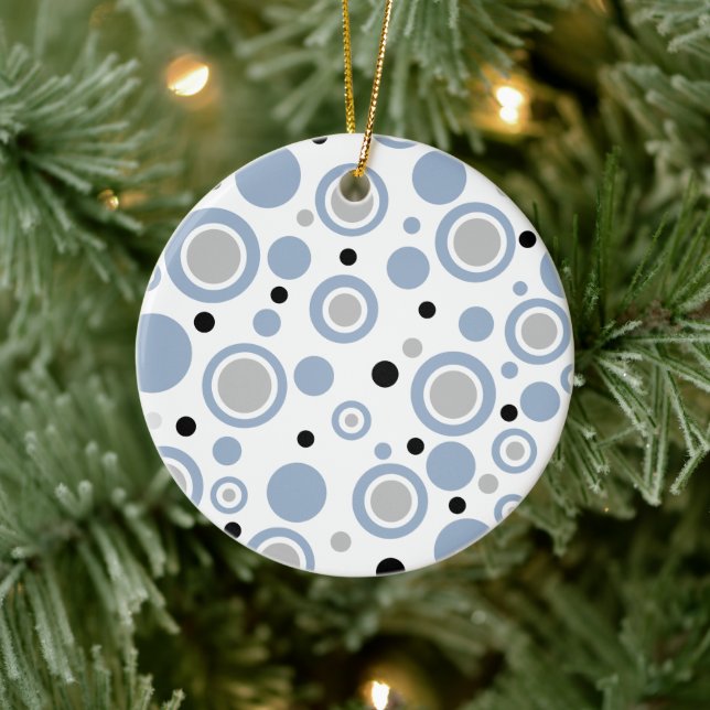 Geometric Slate Blue Silver Family Name Ceramic Tree Decoration (Tree)