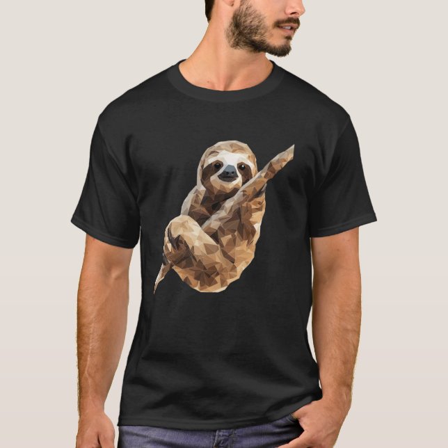 Geometric Sloth Low Poly Animal Art T-Shirt (Front)