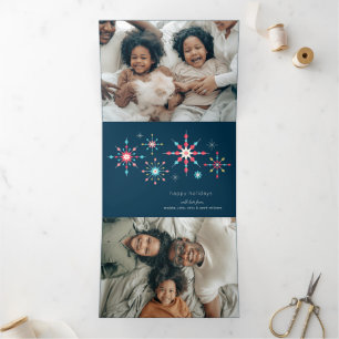 Geometric Snowflake Holiday Greeting Tri-Fold Holiday Card