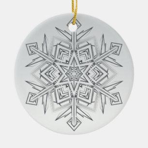 Geometric Snowflake Modern Grey & White Ceramic Tree Decoration