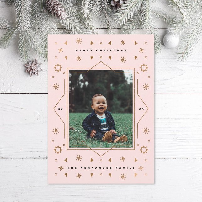 Geometric Snowflakes Fun Modern Holiday Photo Card (Creator Uploaded)