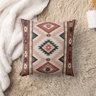 Geometric Southwestern Tribal Kilim in Terracotta Cushion