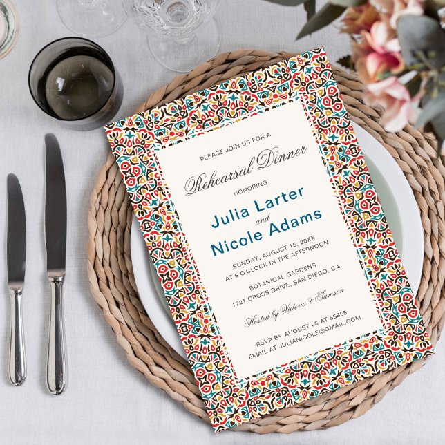 Geometric Sparkles Copper Metal Rehearsal Dinner Invitation (Creator Uploaded)