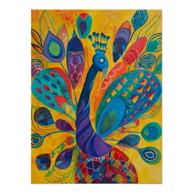 Geometric Splendor Of The Peacock Poster (Front)