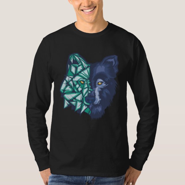 Geometric Split Wolf Face T-Shirt (Front)