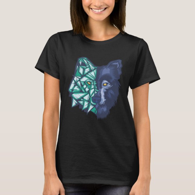 Geometric Split Wolf Face T-Shirt (Front)