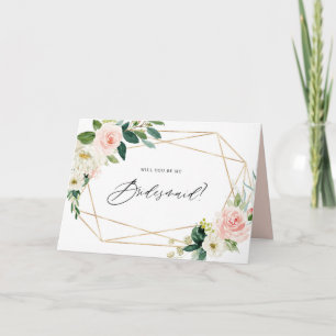 Geometric Spring Blooms Will You Be My Bridesmaid Card