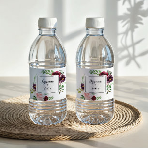 Geometric Spring Floral Calligraphy Wedding Water Bottle Label