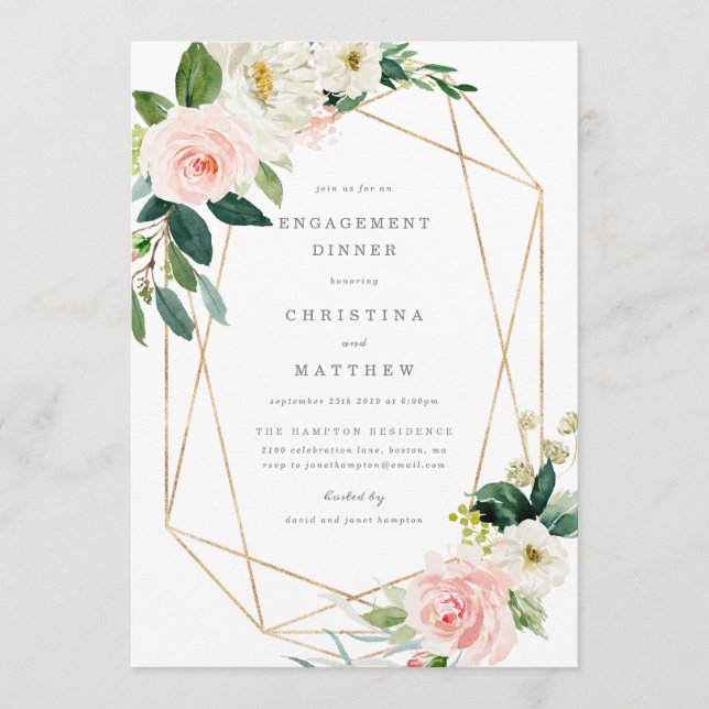 Geometric Spring Romance Engagement Dinner Invite (Front)