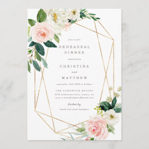 Geometric Spring Romance Rehearsal Dinner Invite