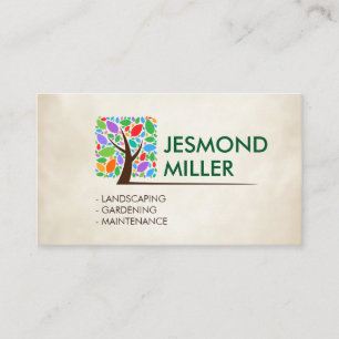 Geometric Square Tree with colourful leaves Business Card