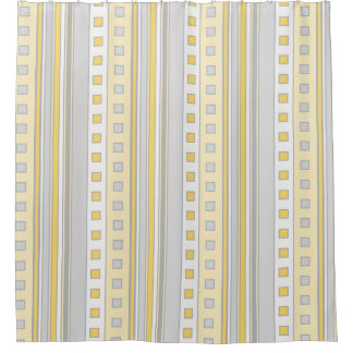 Geometric Squares and Stripes, Yellow, Grey, Cream Shower Curtain