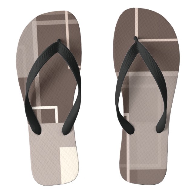 Geometric Squares - Chocolate and Cream Jandals (Footbed)