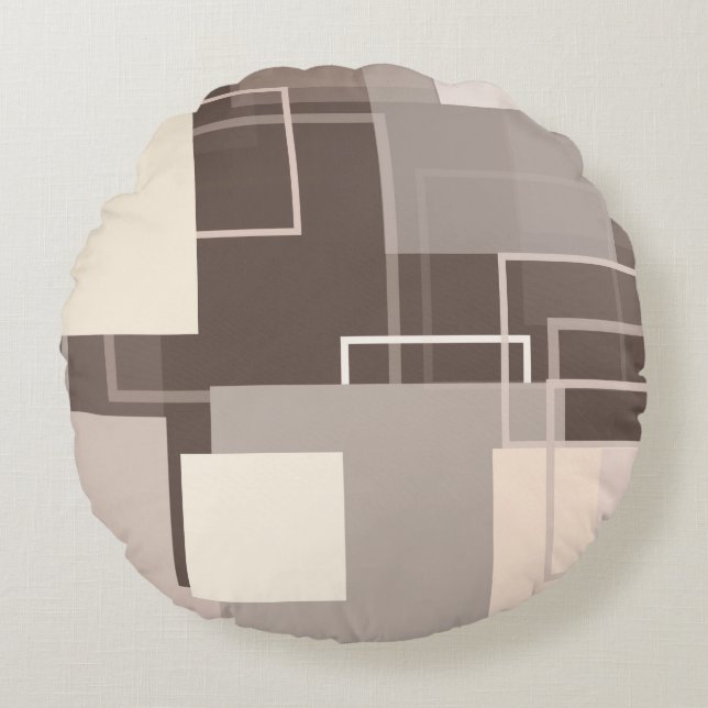 Geometric Squares - Chocolate and Cream Round Cushion (Front)