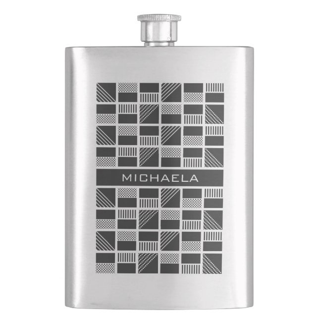 Geometric Squares custom monogram flask (Front)