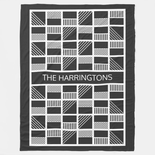 Geometric Squares custom monogram fleece blankets (Front)