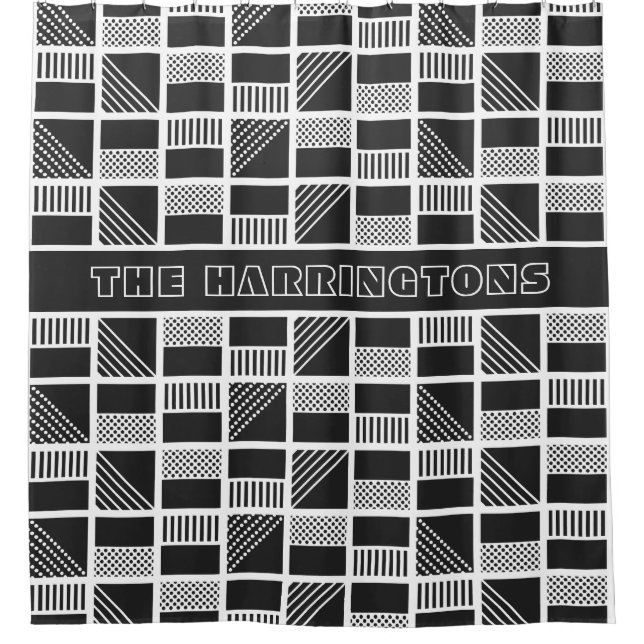 Geometric Squares custom monogram shower curtain (Front)