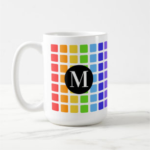 Geometric Squares Rainbow Colours Monogram 15 oz. Coffee Mug