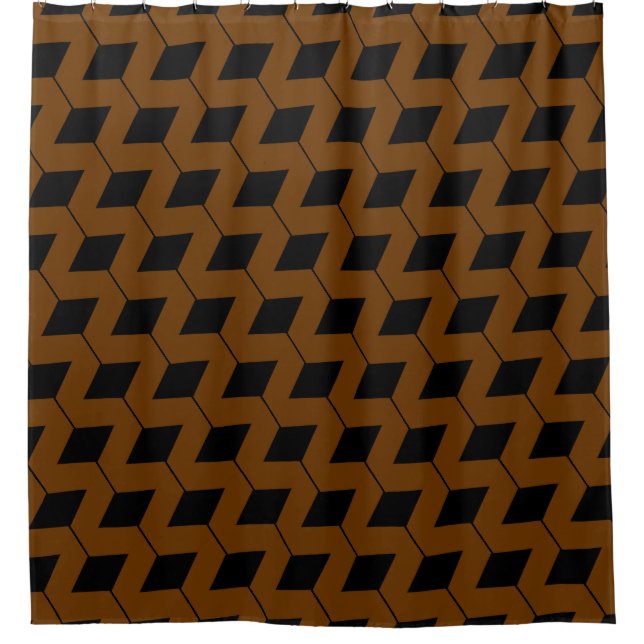 Geometric Squares/Reddish Brown & Black Shower Curtain (Front)