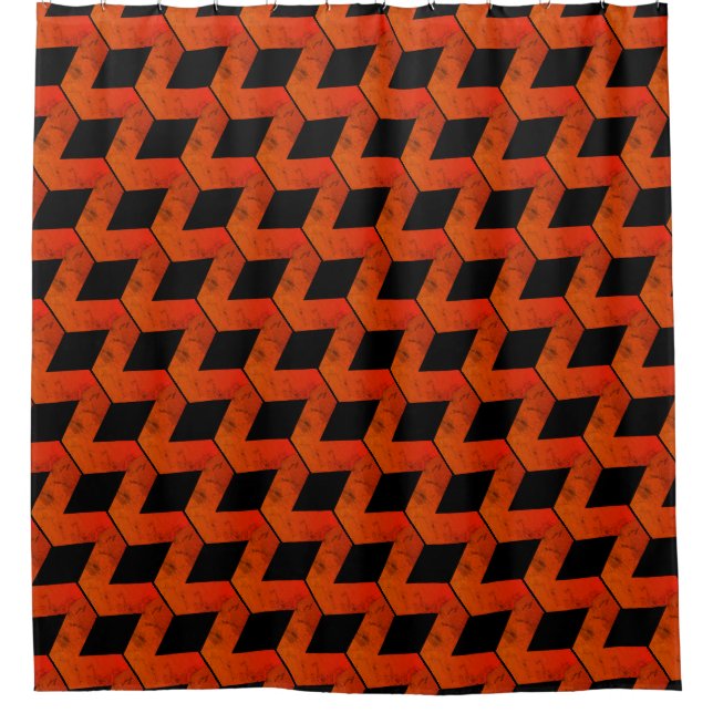 Geometric Squares/Reds Orange & Black Shower Curtain (Front)