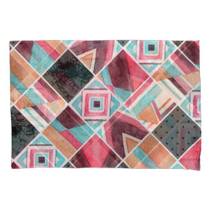 Geometric squares, watercolor patchwork pillowcase