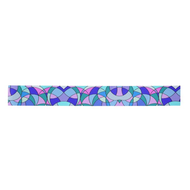 Geometric Stained Glass Blue Satin Ribbon (Front)