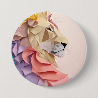 Geometric Stained Glass Lion  7.5 Cm Round Badge