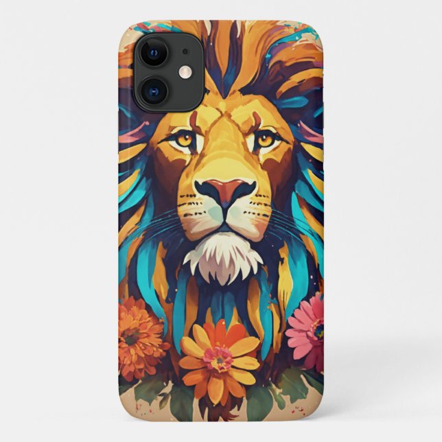 Geometric Stained Glass Lion iPhone Cover Design (Back)