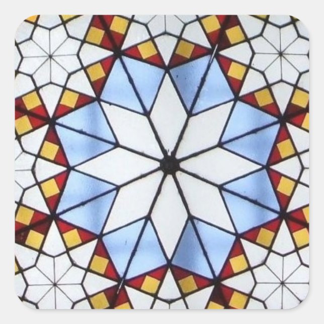 Geometric Stained Glass Window Square Sticker (Front)