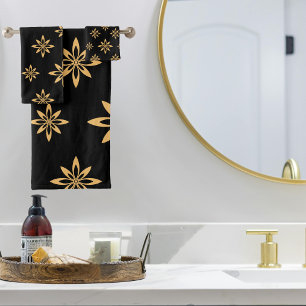 Geometric Star-like Petal Flower Repeating Bath Towel Set