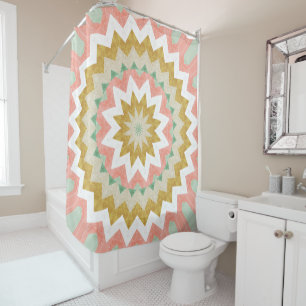Geometric Starburst Boho Mandala Pattern Shower Curtain
