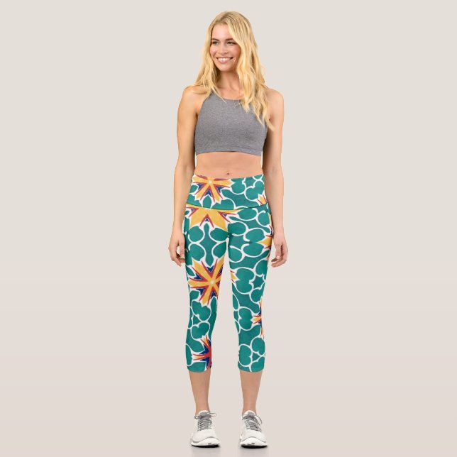 Geometric Starburst Floral Leggings (Front)
