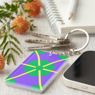 Geometric Starburst in Purple, Green and Yellow Key Ring