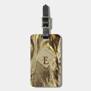 Geometric Stone Marble Texture,Frame Monogram Luggage Tag