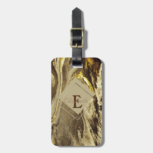 Geometric Stone Marble Texture,Frame Monogram Luggage Tag (Front Vertical)