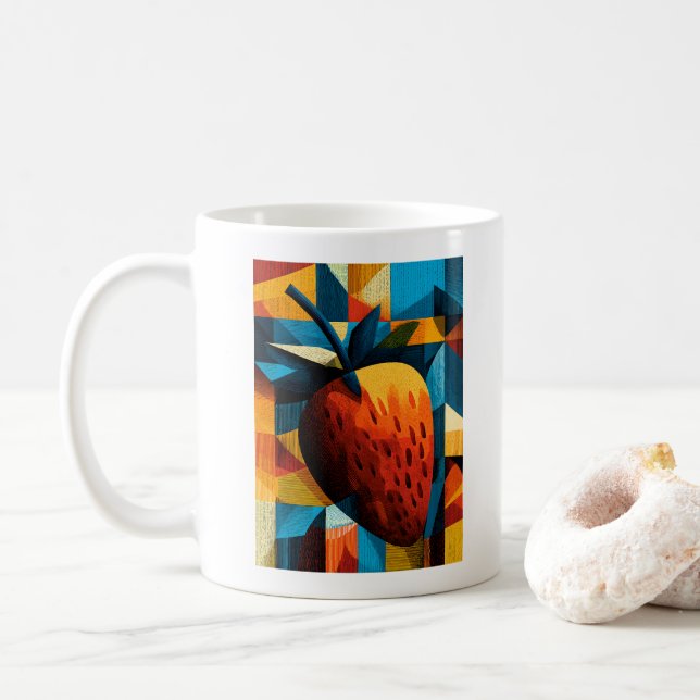 Geometric Strawberry Abstract Retro Coffee Mug  (With Donut)