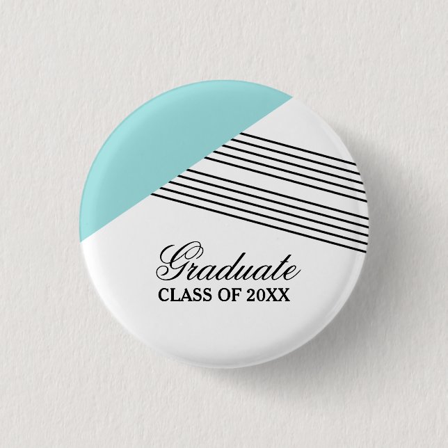 Geometric Stripe Aqua Graduation Button (Front)