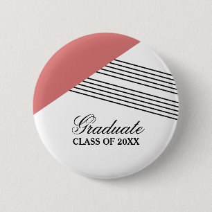 Geometric Stripe Red Graduation Button