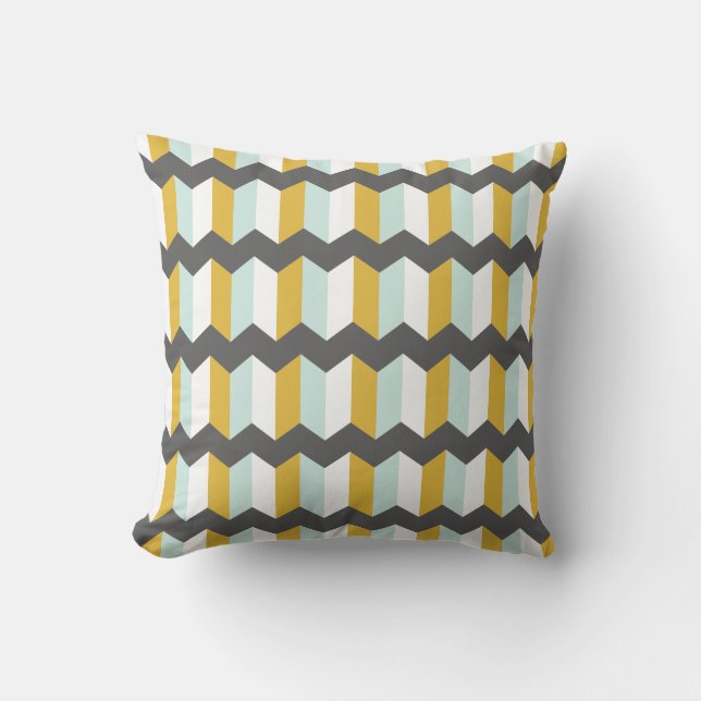 Geometric Stripes Chevron Mint  And Yellow Pattern Cushion (Front)