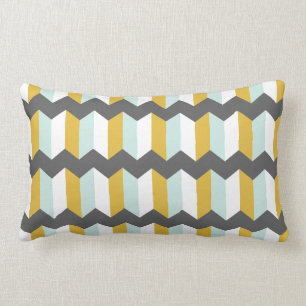 Geometric Stripes Chevron Mint  And Yellow Pattern Lumbar Cushion