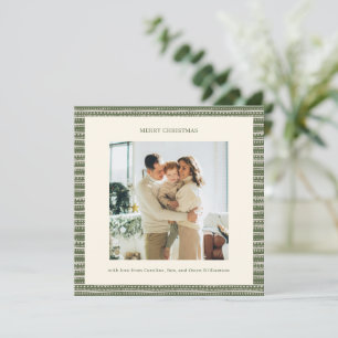 Geometric Stripes Olive Green Christmas Photo  Holiday Card