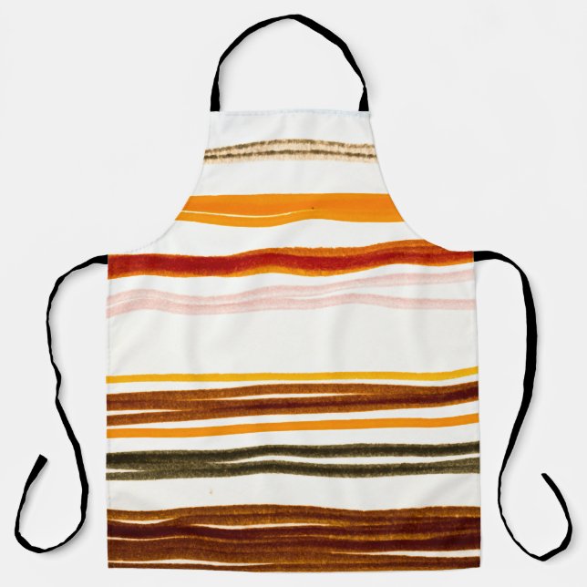 Geometric stripes, orange watercolor illustration apron (Front)