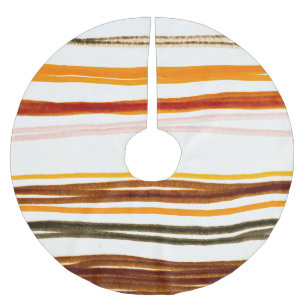 Geometric stripes, orange watercolor illustration brushed polyester tree skirt