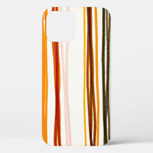 Geometric stripes, orange watercolor illustration iPhone 12 case